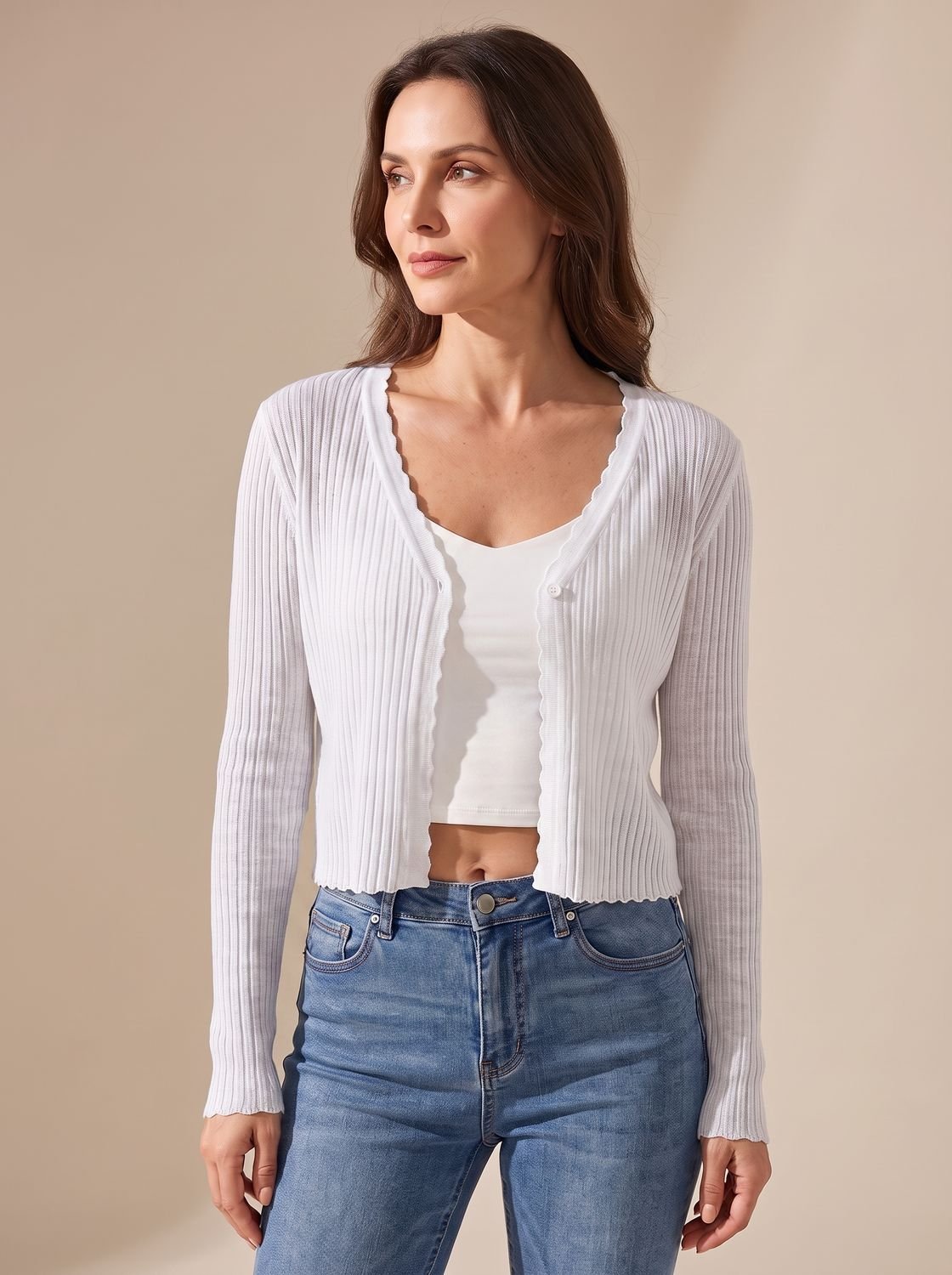 Damen Leichter Sommer-Strick-Cardigan mit V-Ausschnitt - Weiß