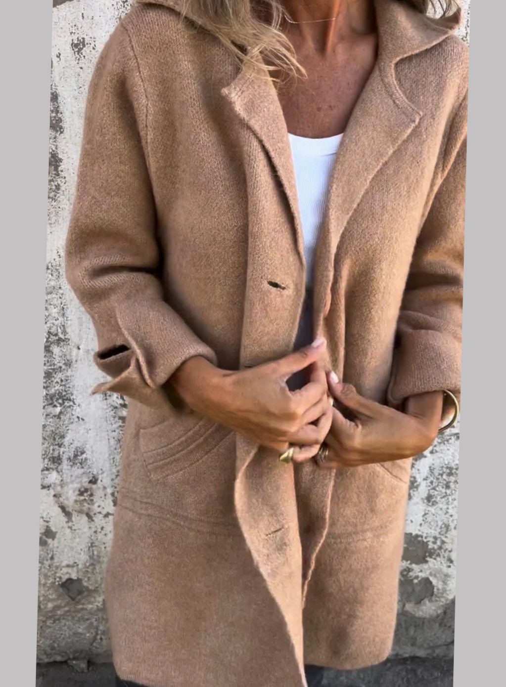 Damen Oversize Strickjacke mit Knöpfen langer Cardigan - Braun