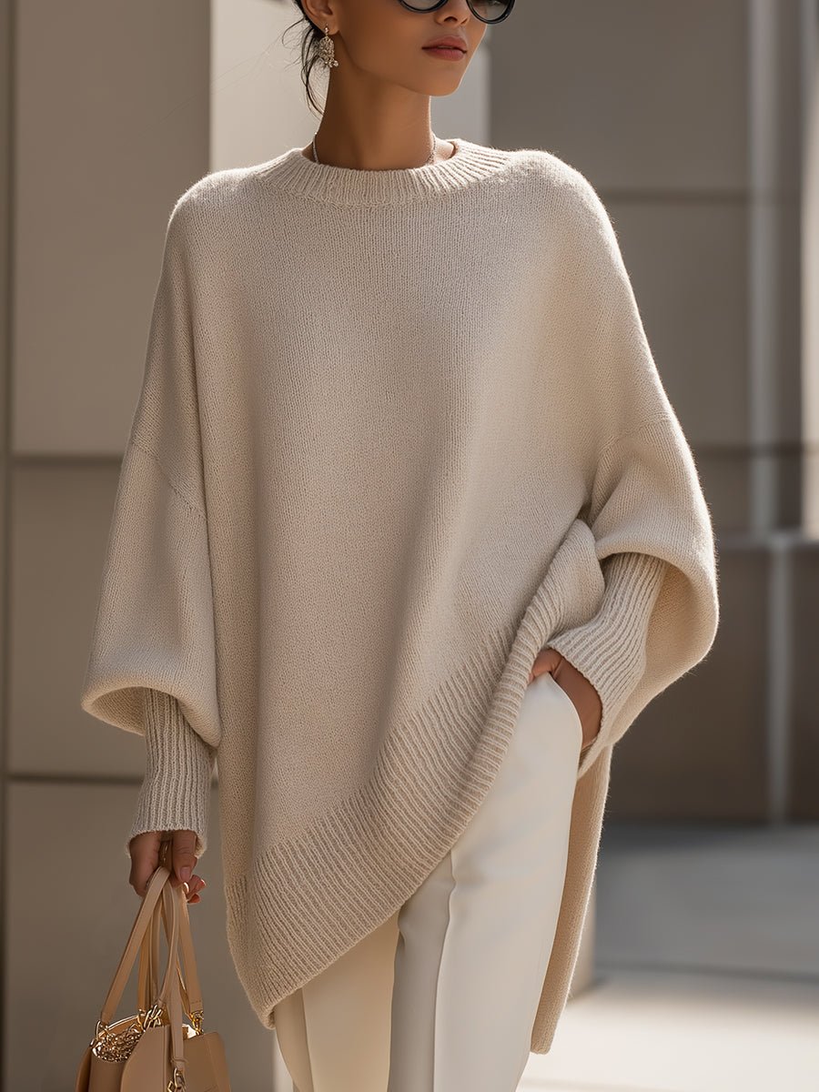 Damen Oversized Fledermausarm Strick Sweater - Beige