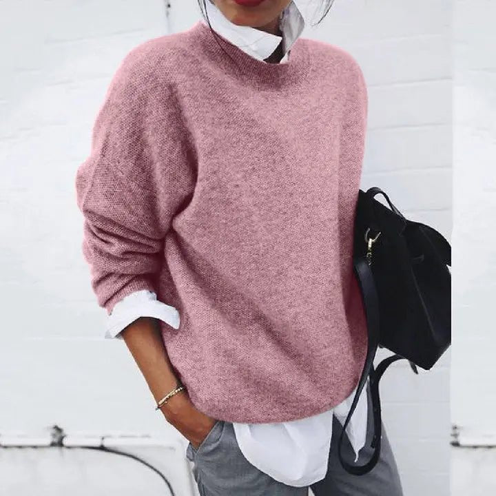 Damen Oversized Rundhals Kaschmir-Blend Pullover Sweater - Pink