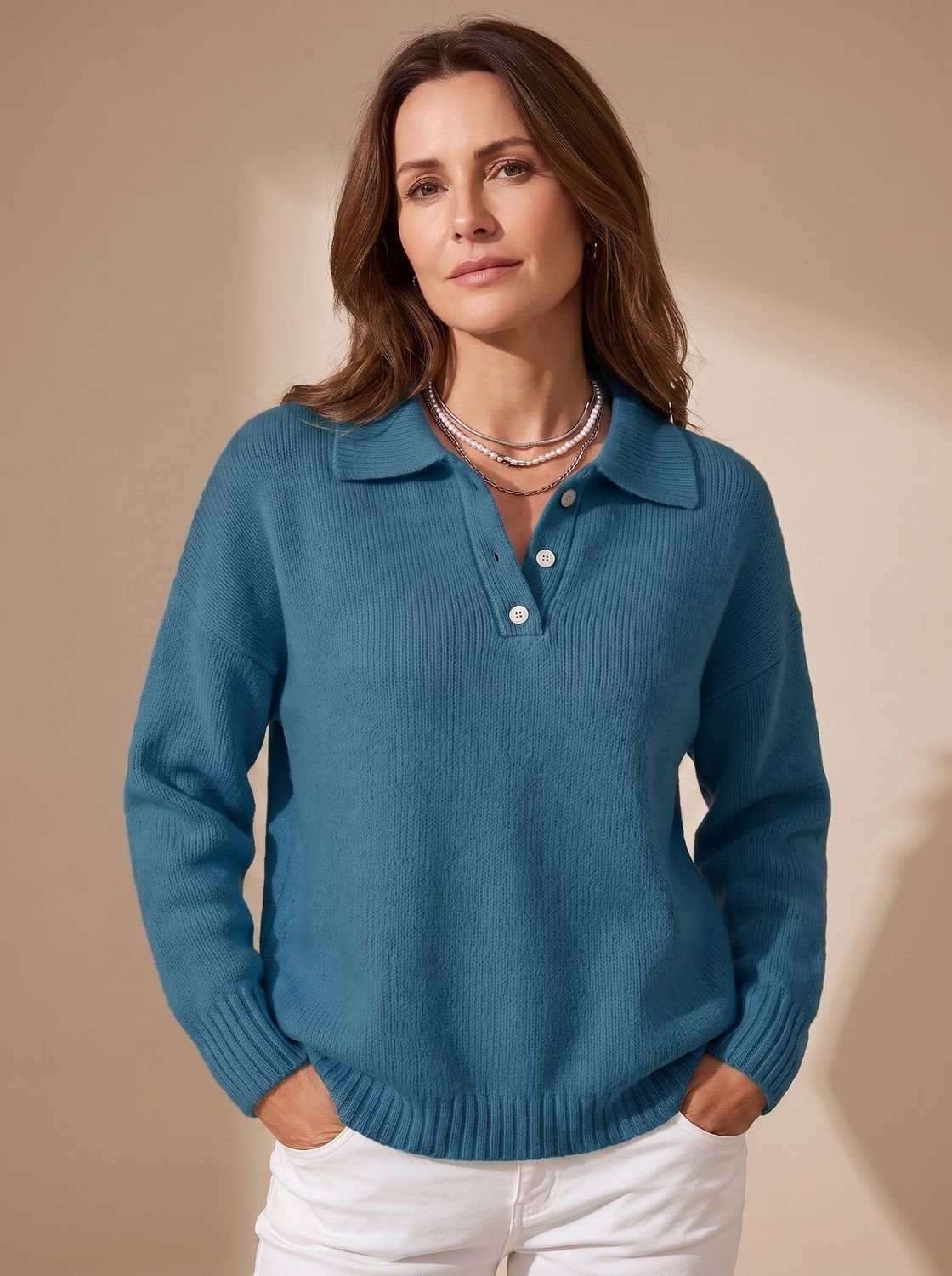 Strickpullover Damen | Polokragen mit Knopfleiste 2