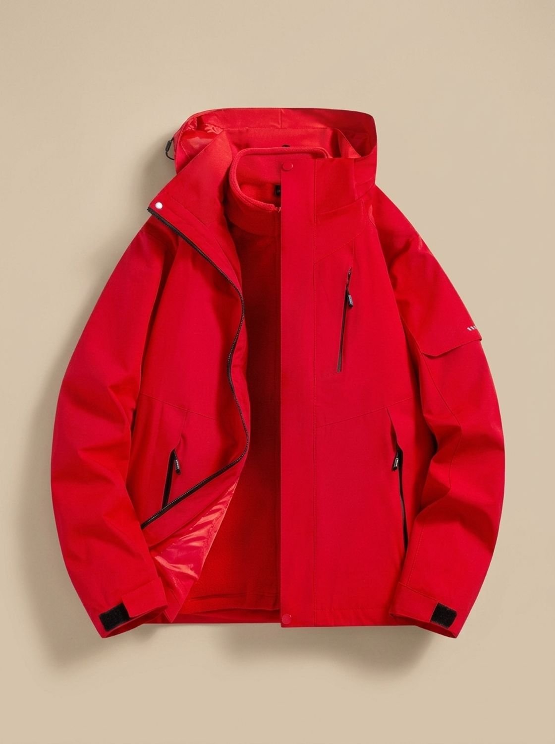 Damen Wasserdichte Winterjacke mit Abnehmbarer Kapuze Fleece-Innenkragen - Rot