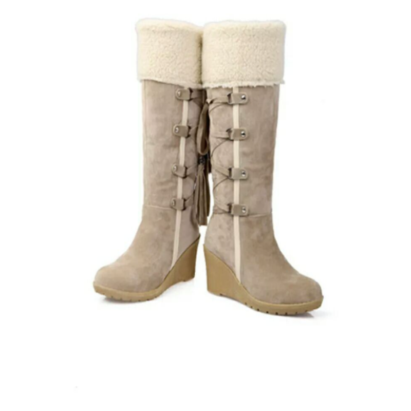 Schnürstiefel Damen | Mit Fellumschlag & Keilabsatz 4