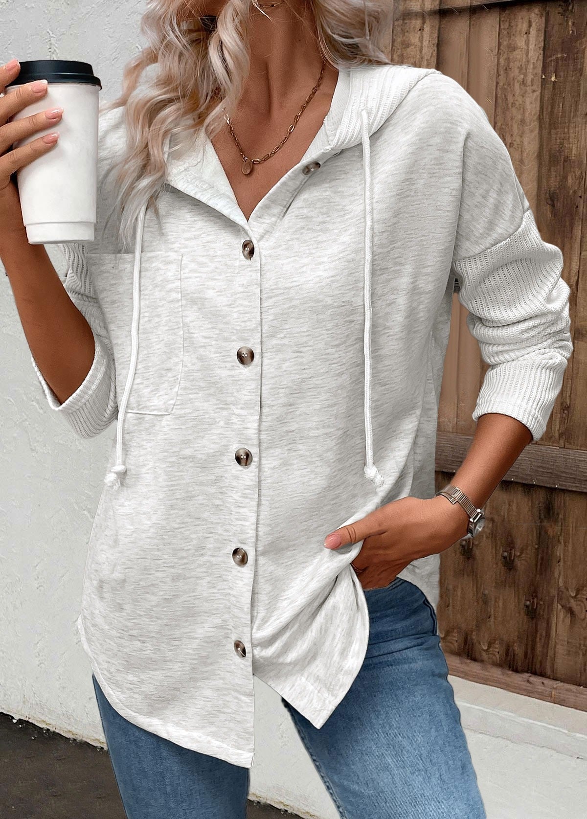 Kapuzenpullover Damen | Knopfleiste & Langarm 3