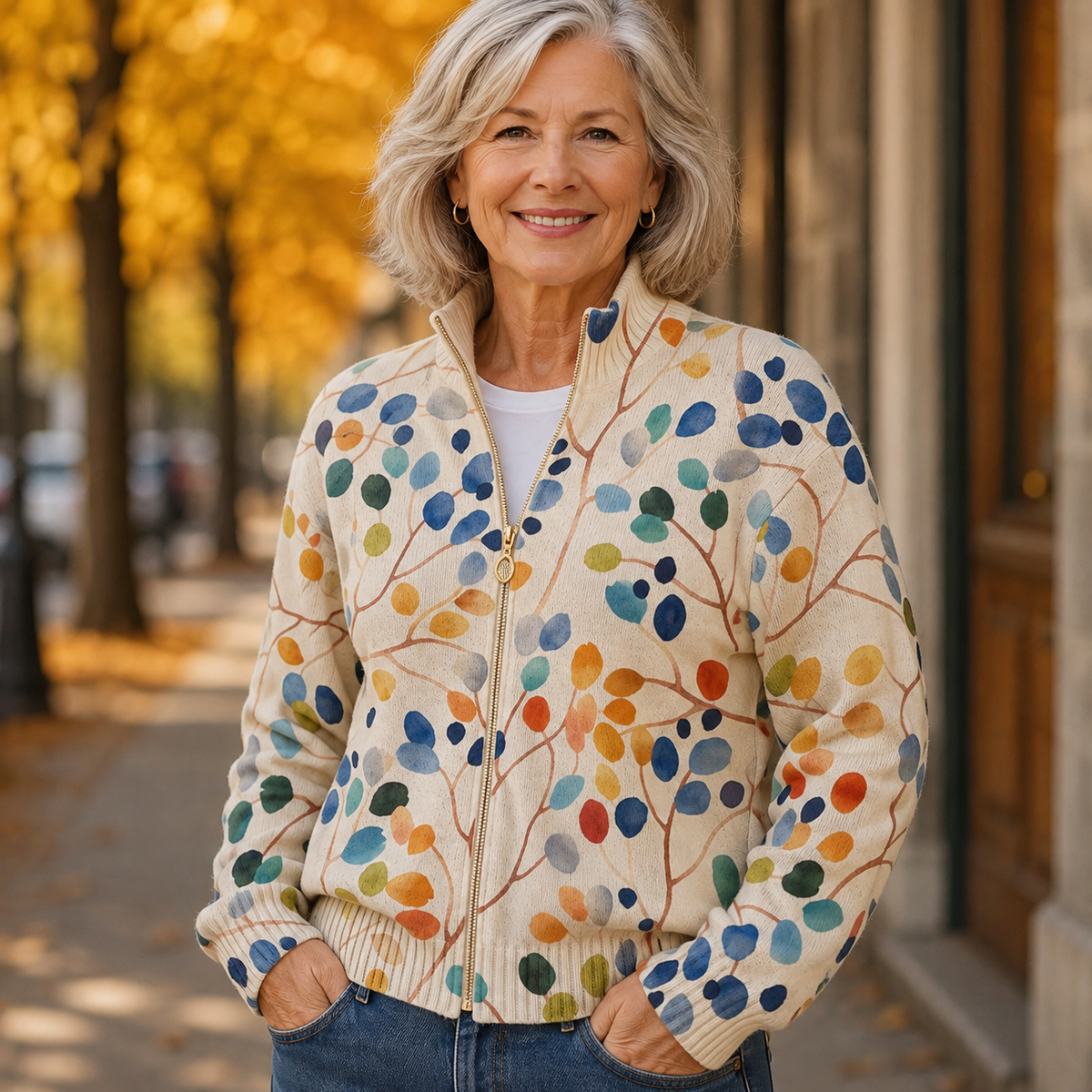 Strickjacke Damen | Reißverschluss & Pflanzenmuster 3