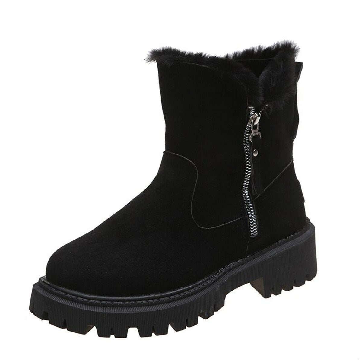 Stiefeletten Damen Gefütterte Wildleder-Ankle-Boots Reißverschluss
