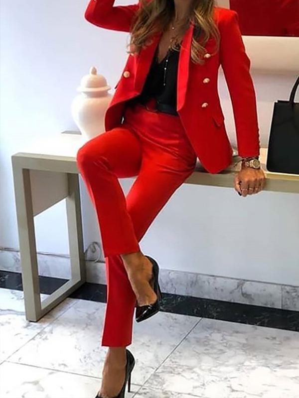 zweiteilige Kombination aus zweireihigem Blazer und eleganter Hose für Damen 3