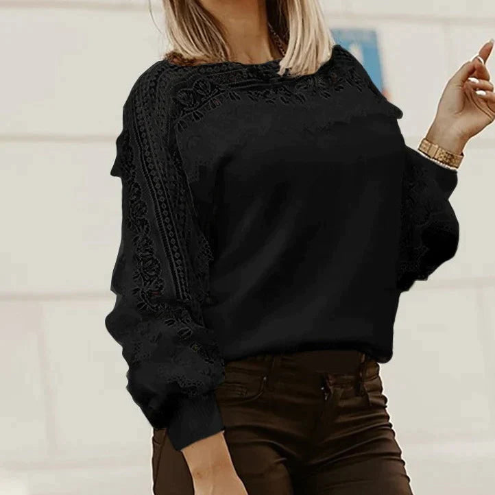 Lozenda - Elegante Bluse mit Spitzenbesatz und Puffärmeln