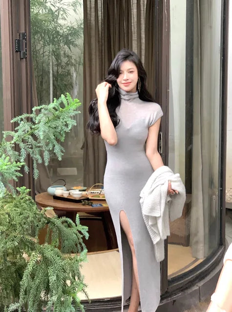 Lozenda - Elegantes Bodycon Strickkleid mit Rollkragen für Damen