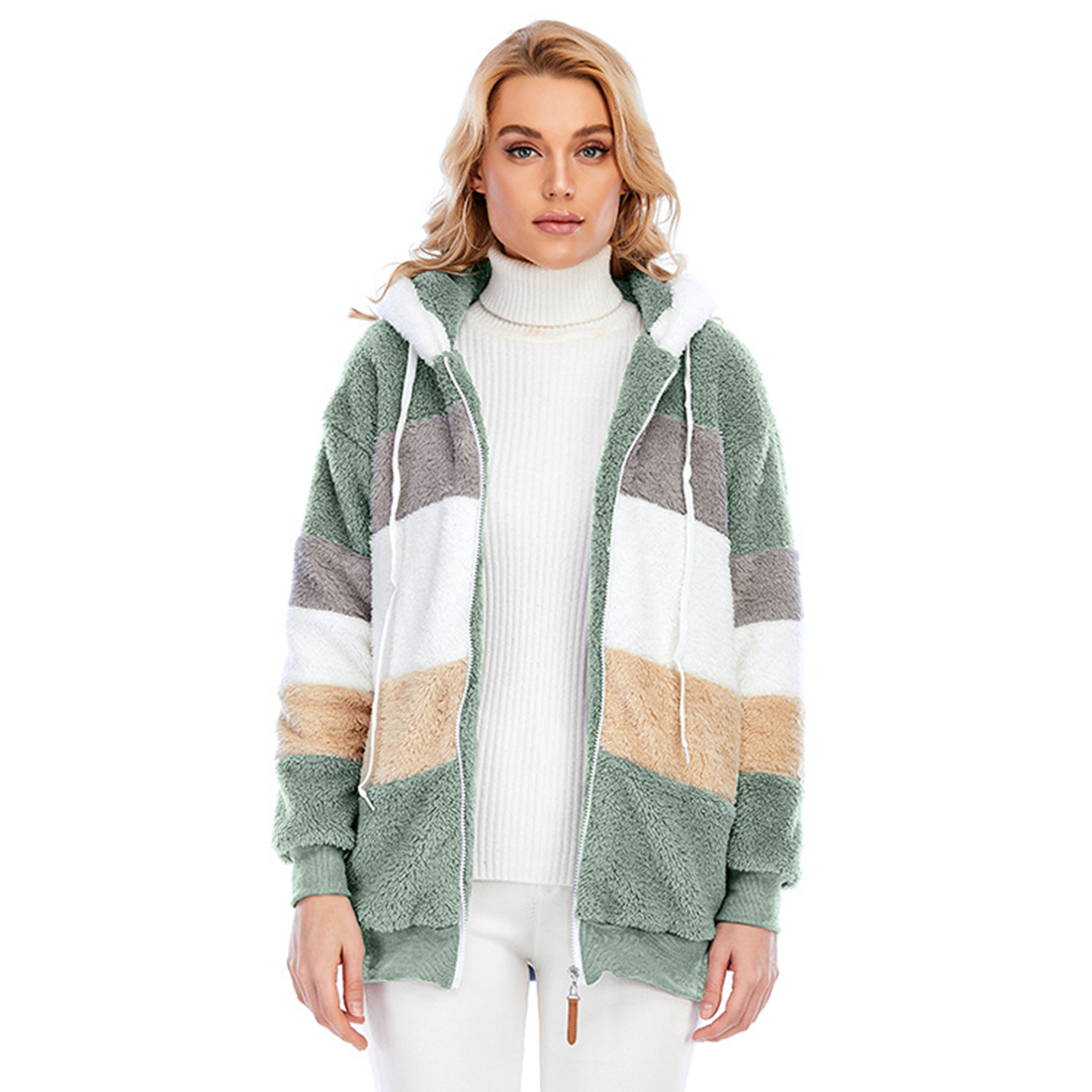 Lozenda - Farbblock-Fuzzy-Jacke für Damen