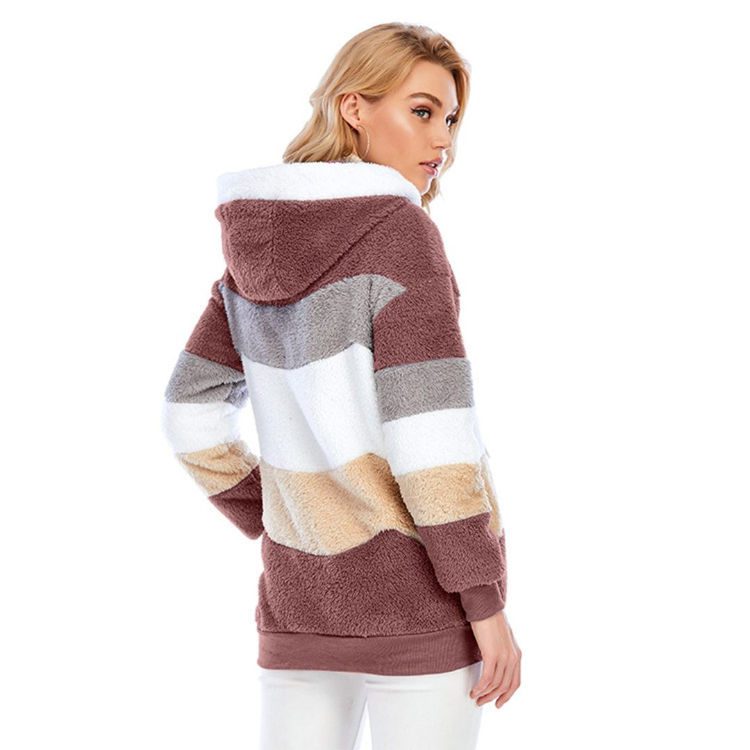 Lozenda - Farbblock-Fuzzy-Jacke für Damen