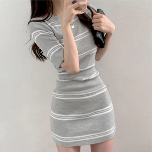 Lozenda - Gestreiftes Kleid Koreanisch Chic
