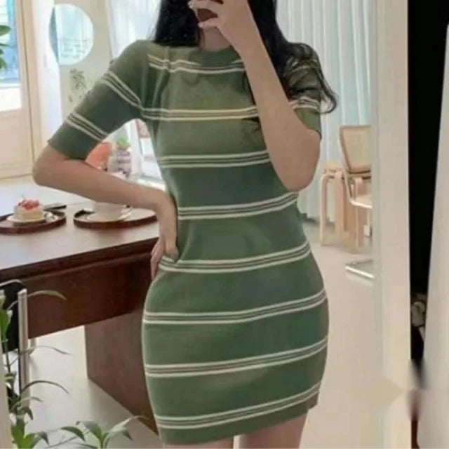 Lozenda - Gestreiftes Kleid Koreanisch Chic