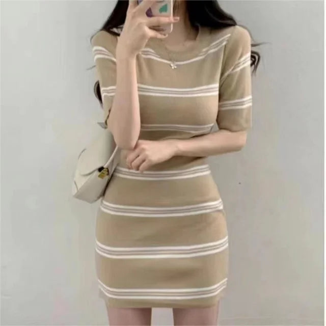Lozenda - Gestreiftes Kleid Koreanisch Chic