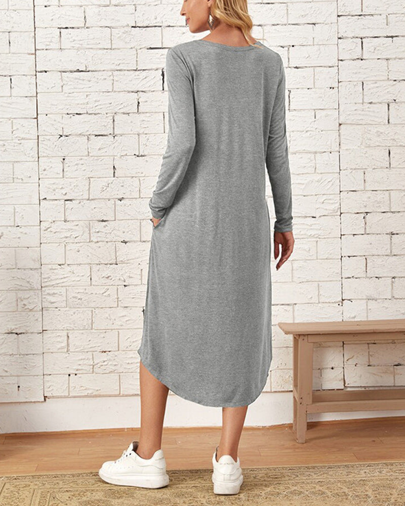 Lozenda - Herbst und Winter langärmeliges, locker geschwungenes Kleid