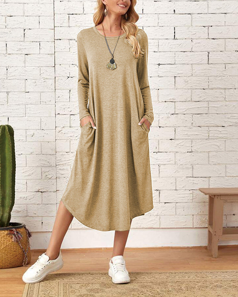 Lozenda - Herbst und Winter langärmeliges, locker geschwungenes Kleid