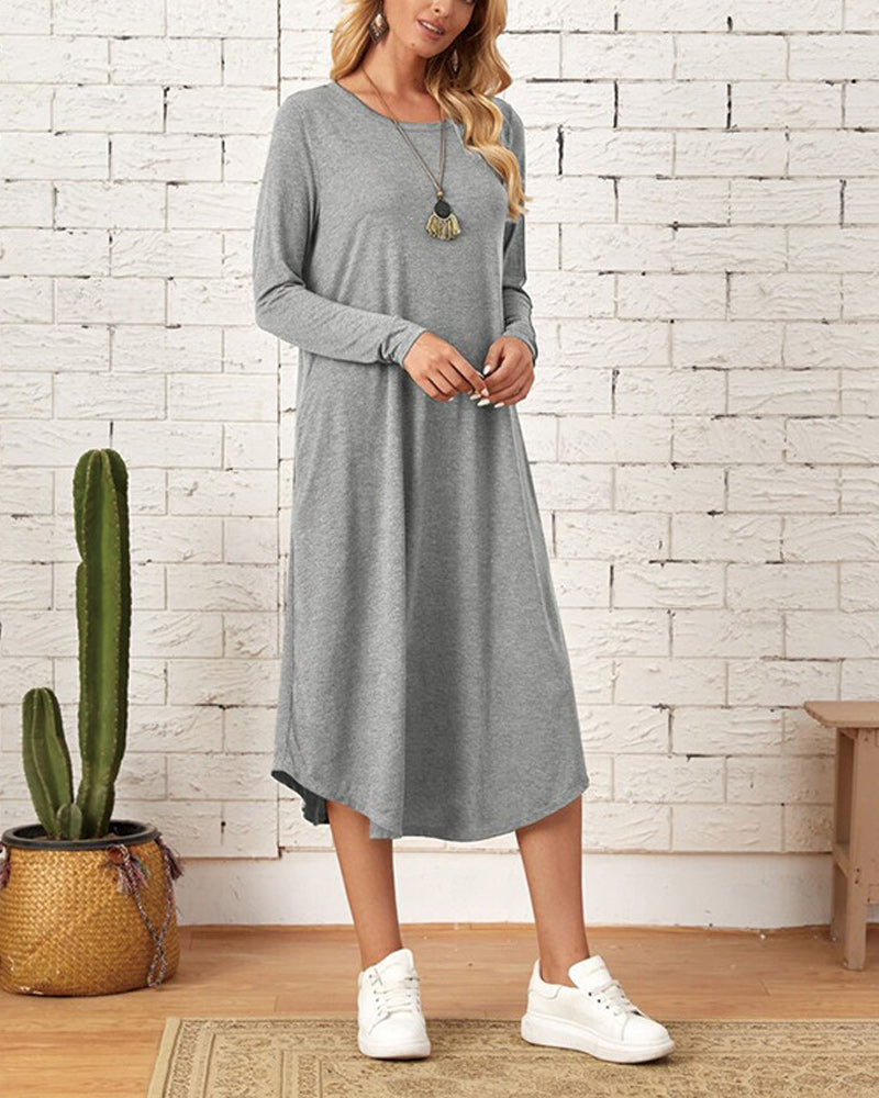 Lozenda - Herbst und Winter langärmeliges, locker geschwungenes Kleid
