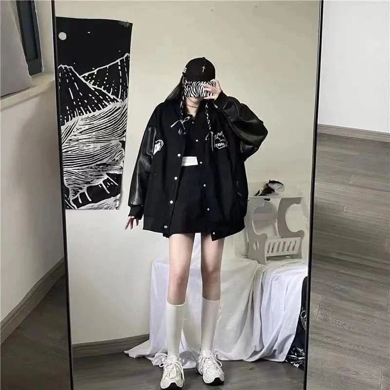Lozenda - Schwarzer Harajuku Mantel für Frauen