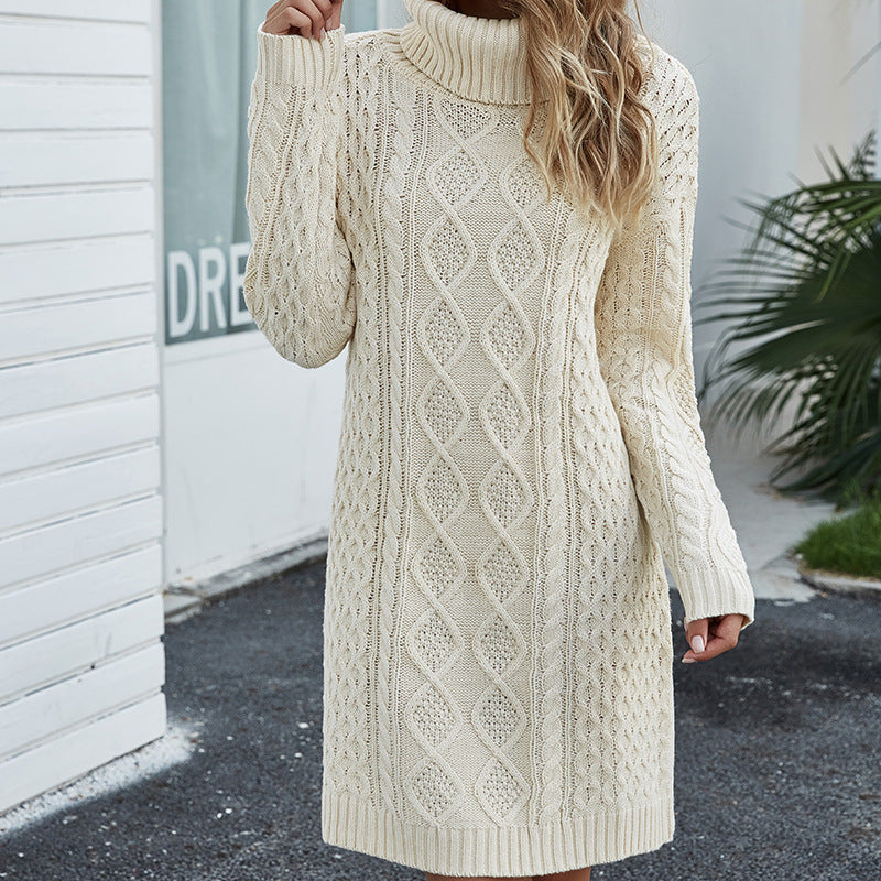 Damen Strickkleid Rundhals Langarm Figurbetont Herbst Winter 1