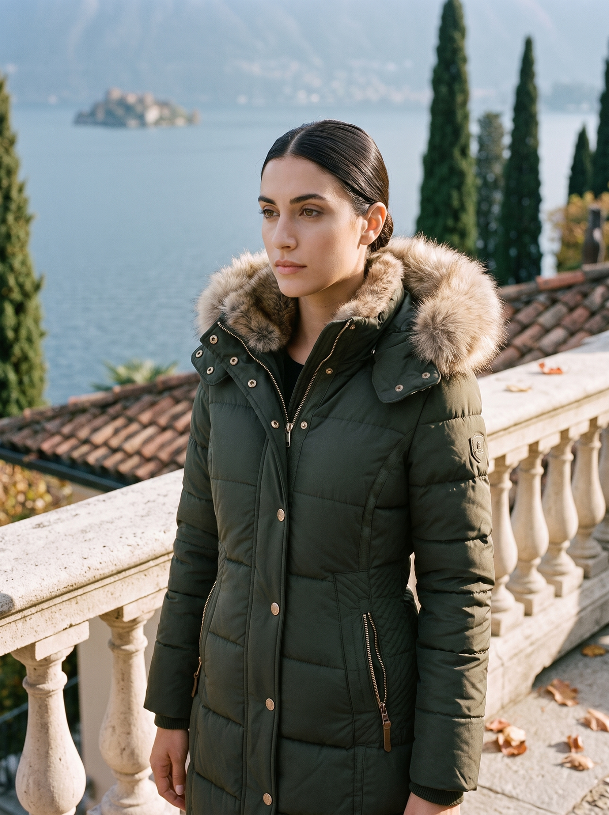 Damen Daunenjacke mit abnehmbarer Fellkapuze und figurbetonter Silhouette - J&B - 7 - Annoboutique