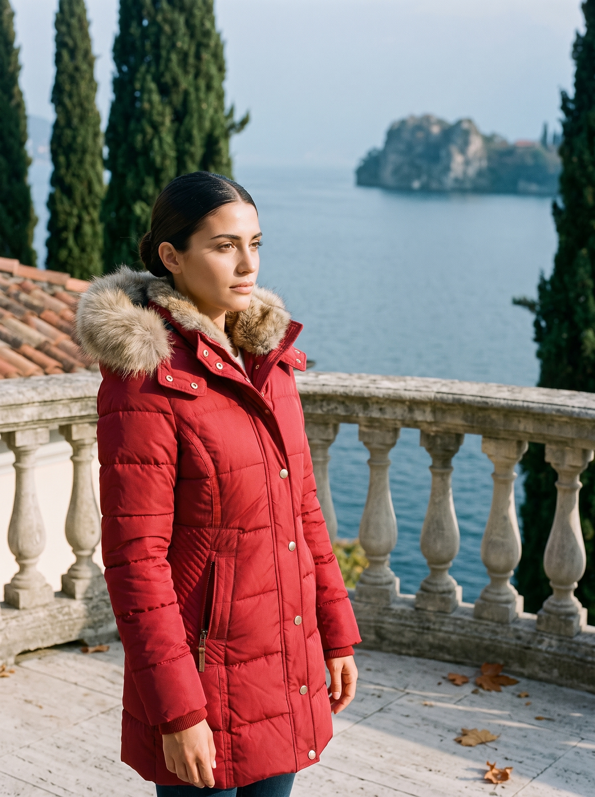 Damen Daunenjacke mit abnehmbarer Fellkapuze und figurbetonter Silhouette - J&B - 8 - Annoboutique