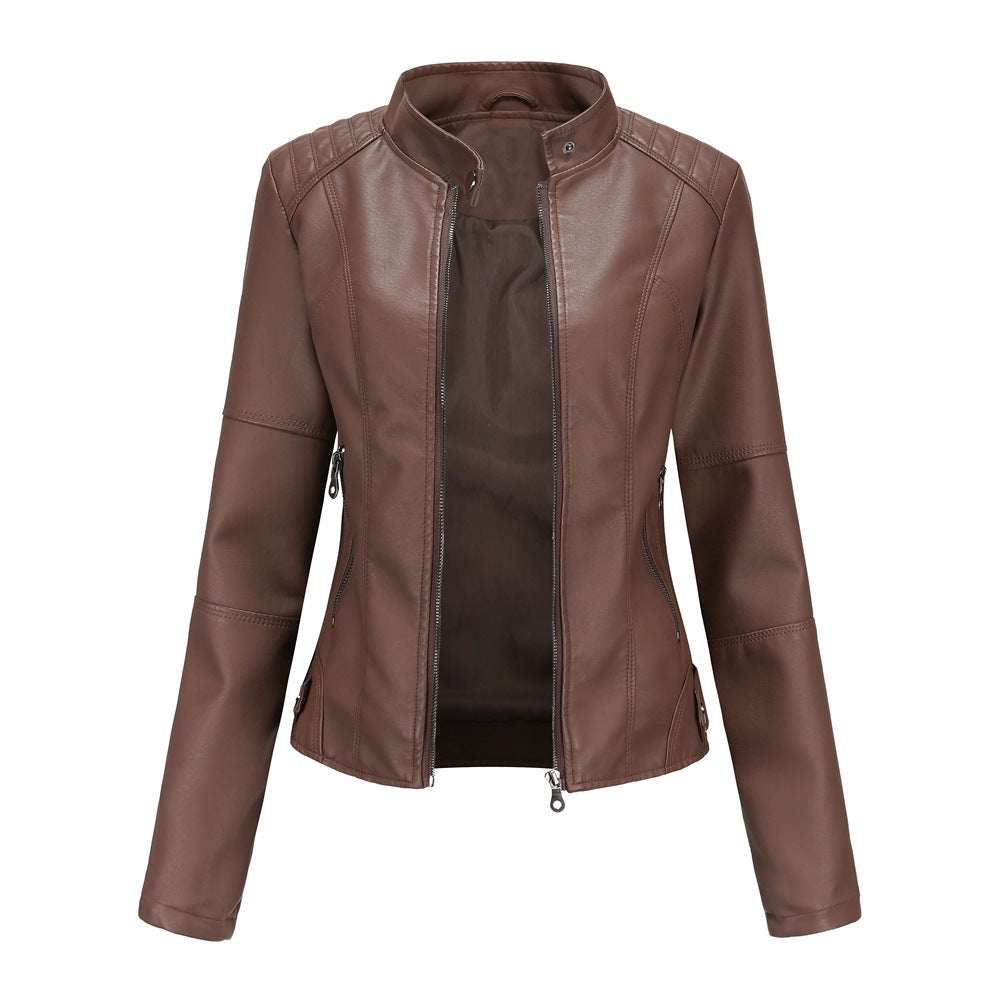 Damen Kunstleder Motorradjacke mit Frontreißverschluss und praktischen Taschen - J&B - 3 - Annoboutique