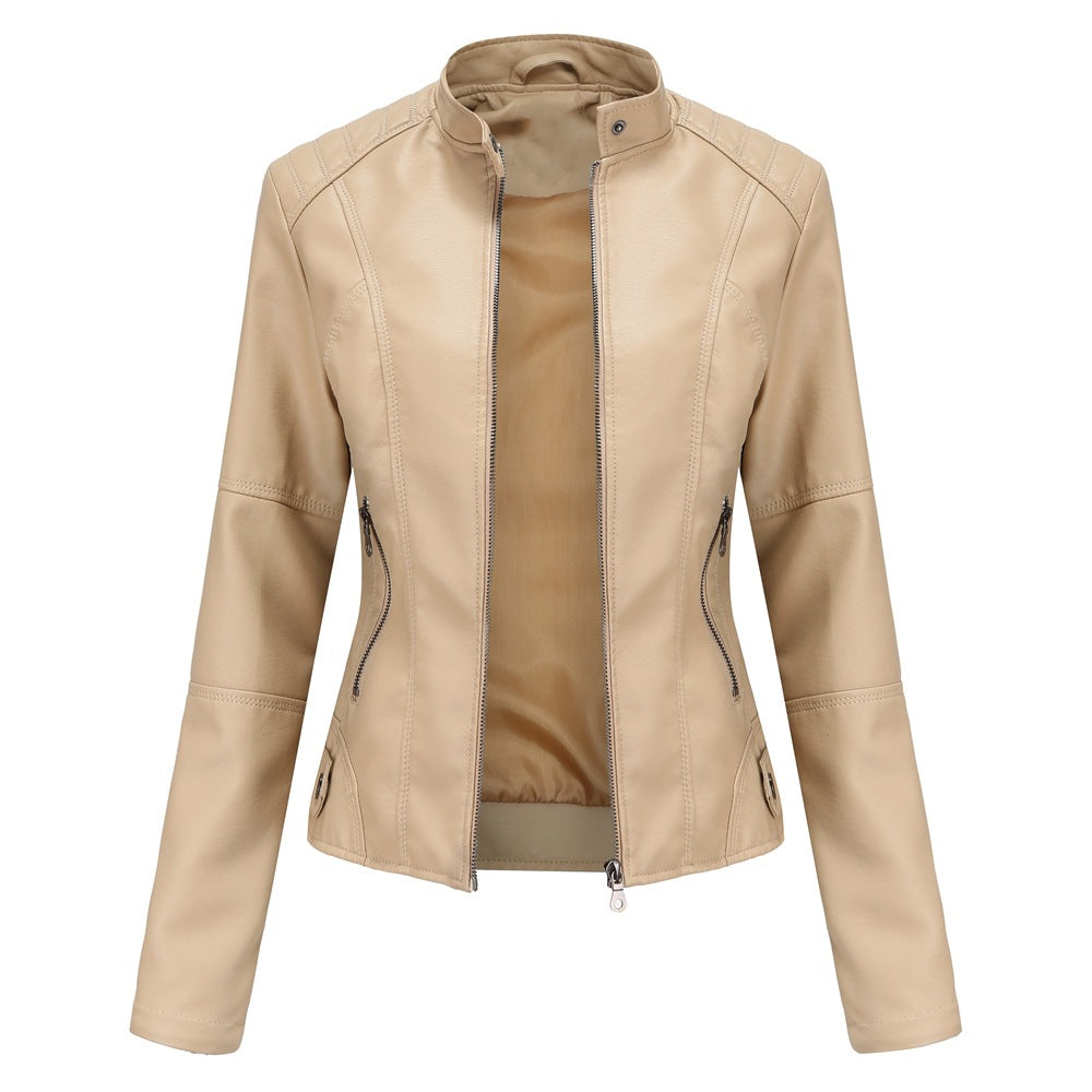 Damen Kunstleder Motorradjacke mit Frontreißverschluss und praktischen Taschen - J&B - 4 - Annoboutique