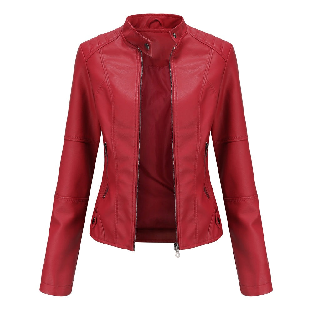 Damen Kunstleder Motorradjacke mit Frontreißverschluss und praktischen Taschen - J&B - 5 - Annoboutique