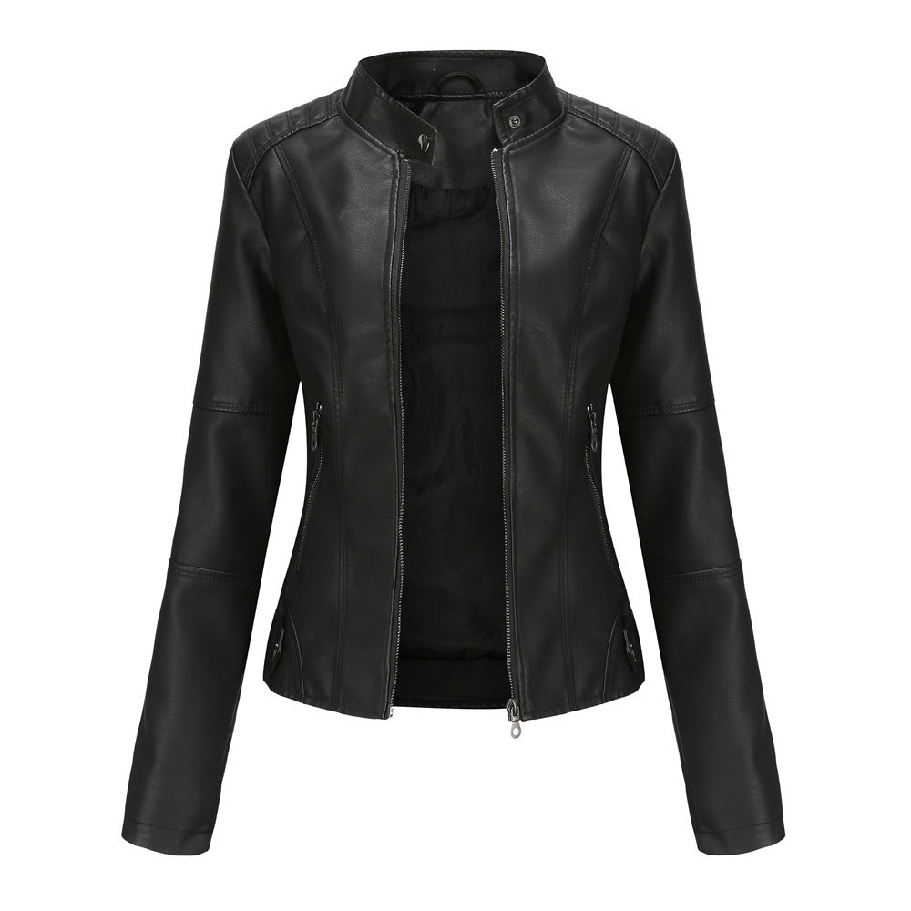 Damen Kunstleder Motorradjacke mit Frontreißverschluss und praktischen Taschen - J&B - 7 - Annoboutique