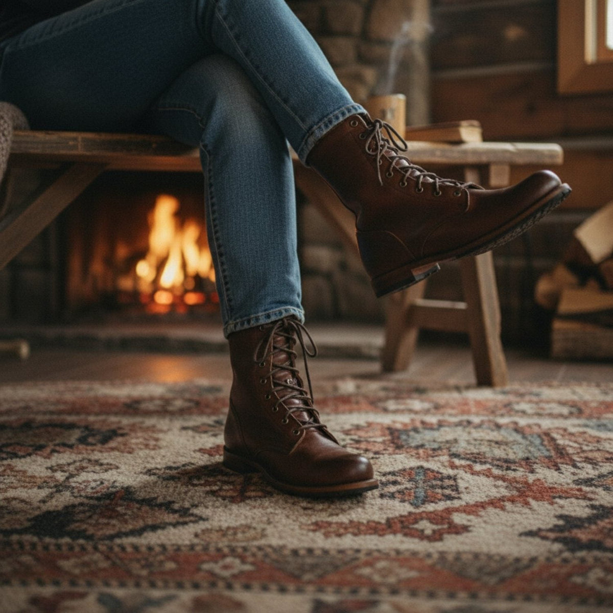 Damen Wadenhohe Schnürstiefel mit weichem Fleecekragen - J&B - 5 - Annoboutique
