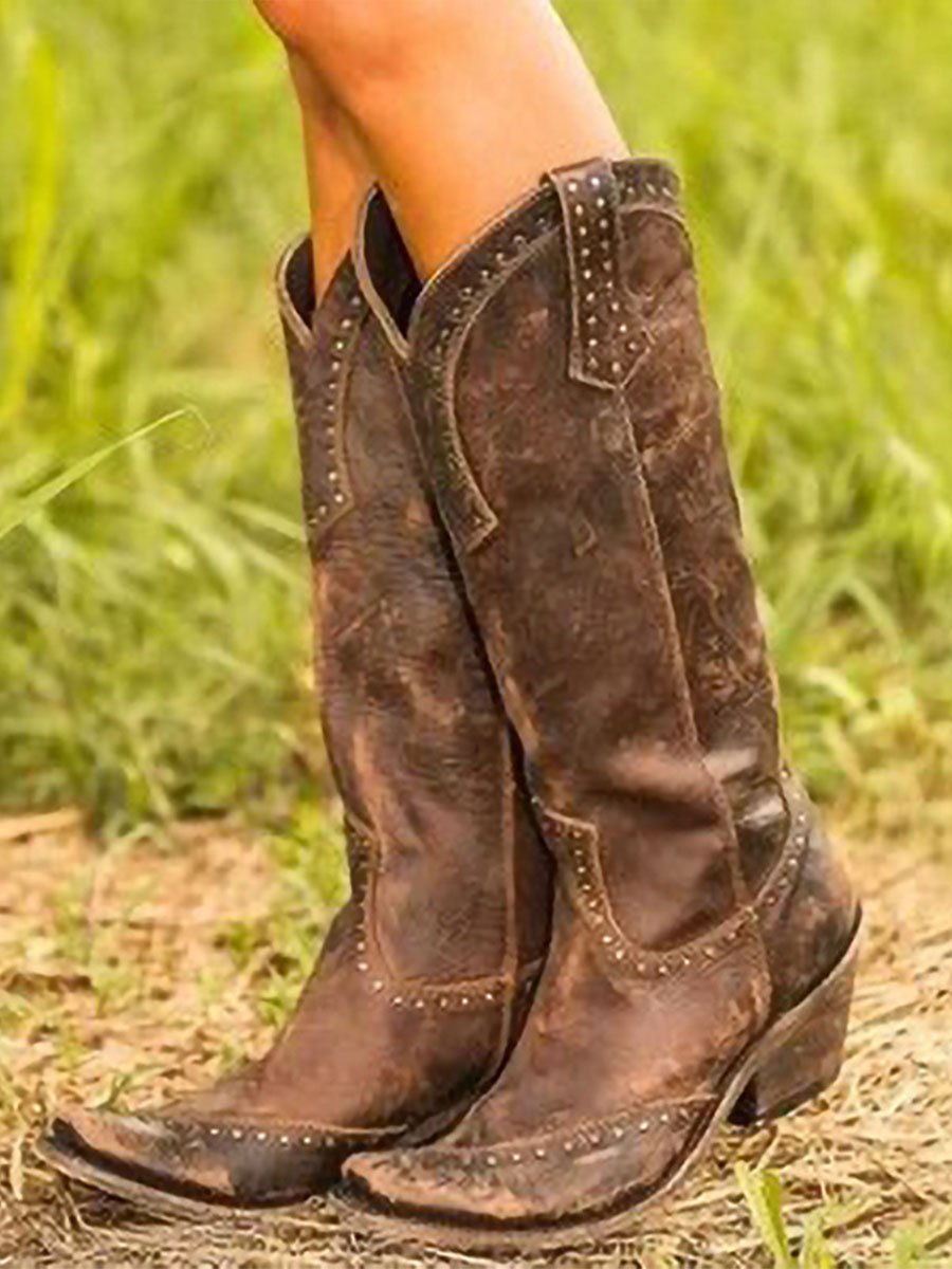 Damen Cowboystiefel bis zum Knie mit modischem Nieten-Detail - J&B - 1 - Annoboutique