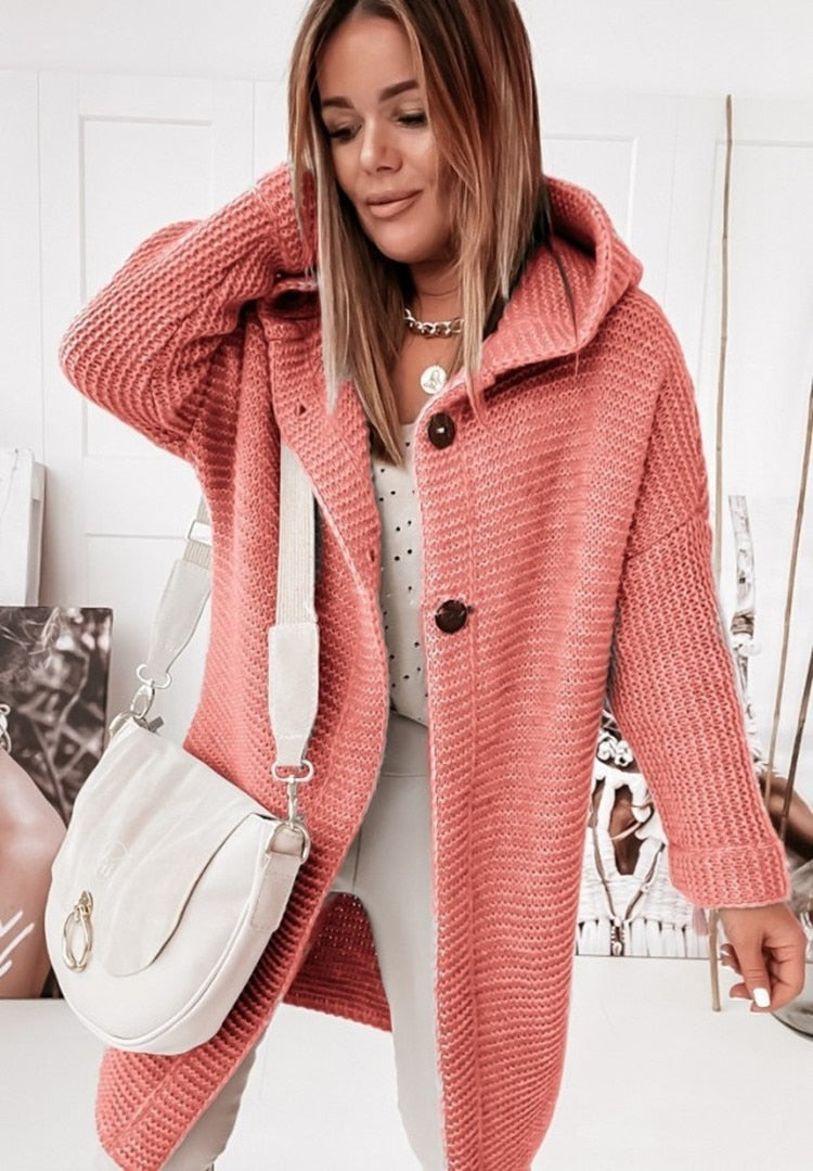 Damen Oversize-Strickjacke mit Kapuze und modischen Nähten - J&B - 6 - Annoboutique