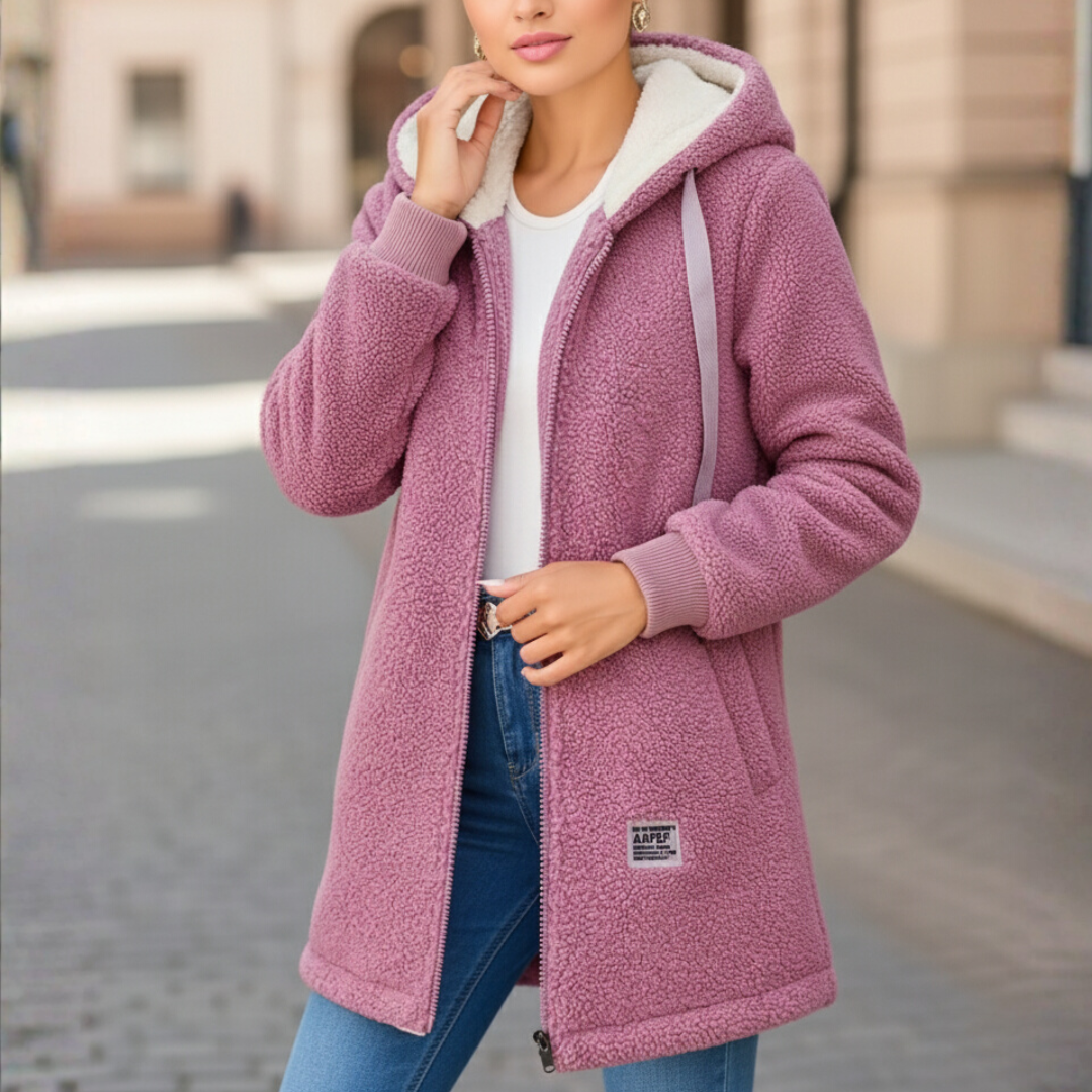 Damen Fleecejacke mit Kapuze und praktischen Taschen | A&B - 3 - Annoboutique