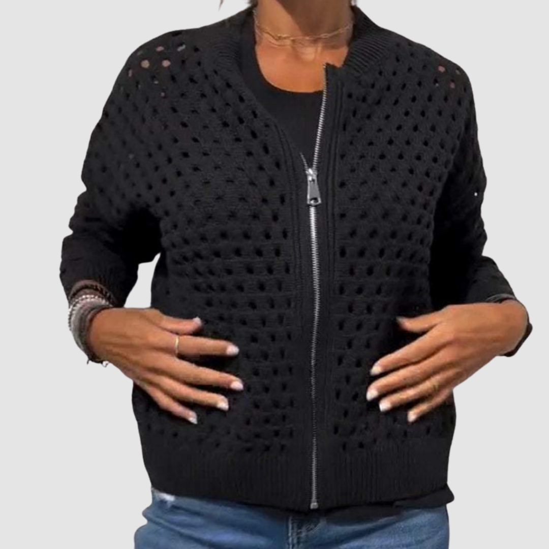 Cardigan Damen mit Ajour-Design und praktischem Reißverschluss | A&B - 2 - Annoboutique