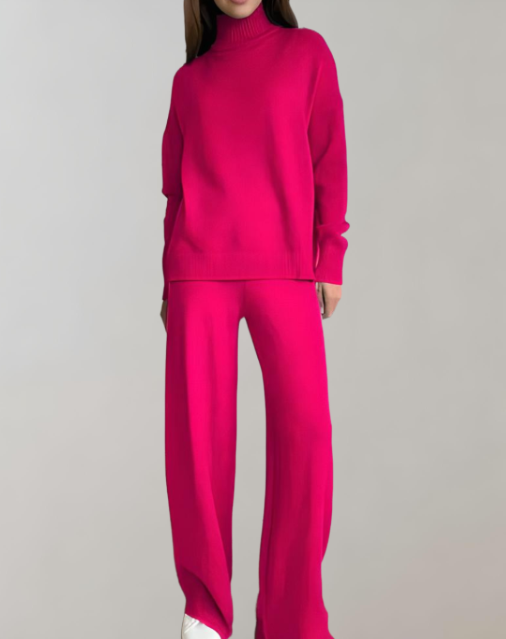 2-teiliges Set aus lockerem Strickpulli mit Rollkragen und weit geschnittener Hose