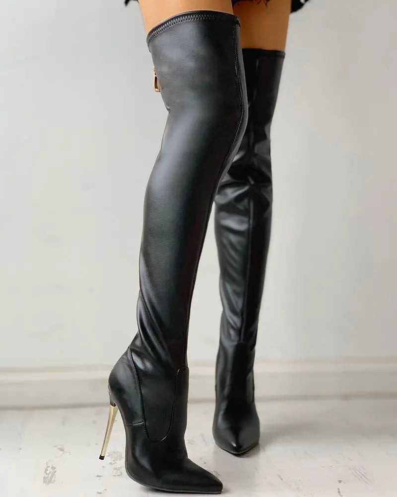 Overknee-Stiefel Damen | Goldener Absatz & Reißverschluss 5