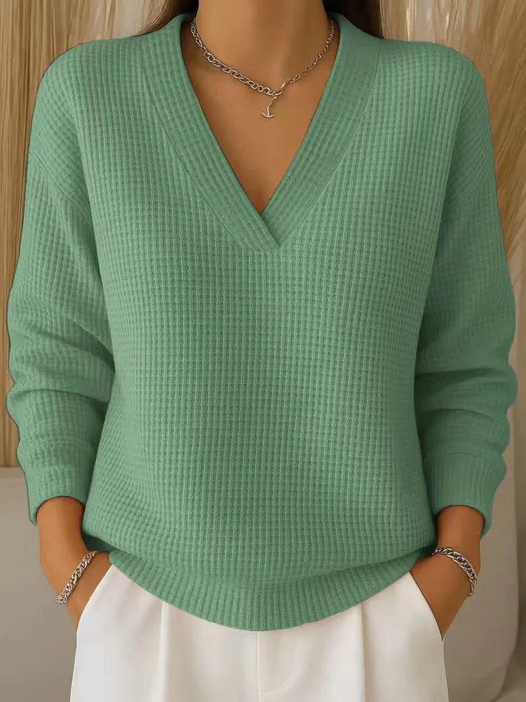 Strickpullover Damen | Waffelstrick & V-Ausschnitt 3