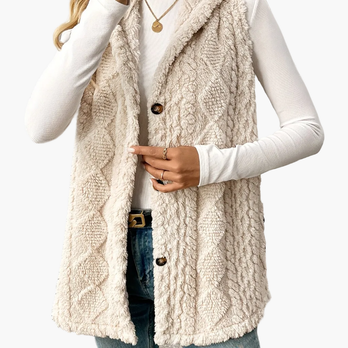 Strickweste Damen lang | Mit Kapuze & Knopfleiste 17