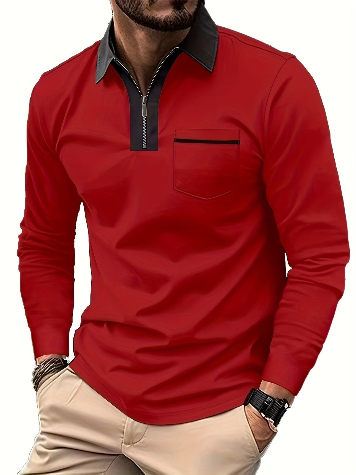 Poloshirt Herren Langarm | Reißverschlusskragen & Bequem