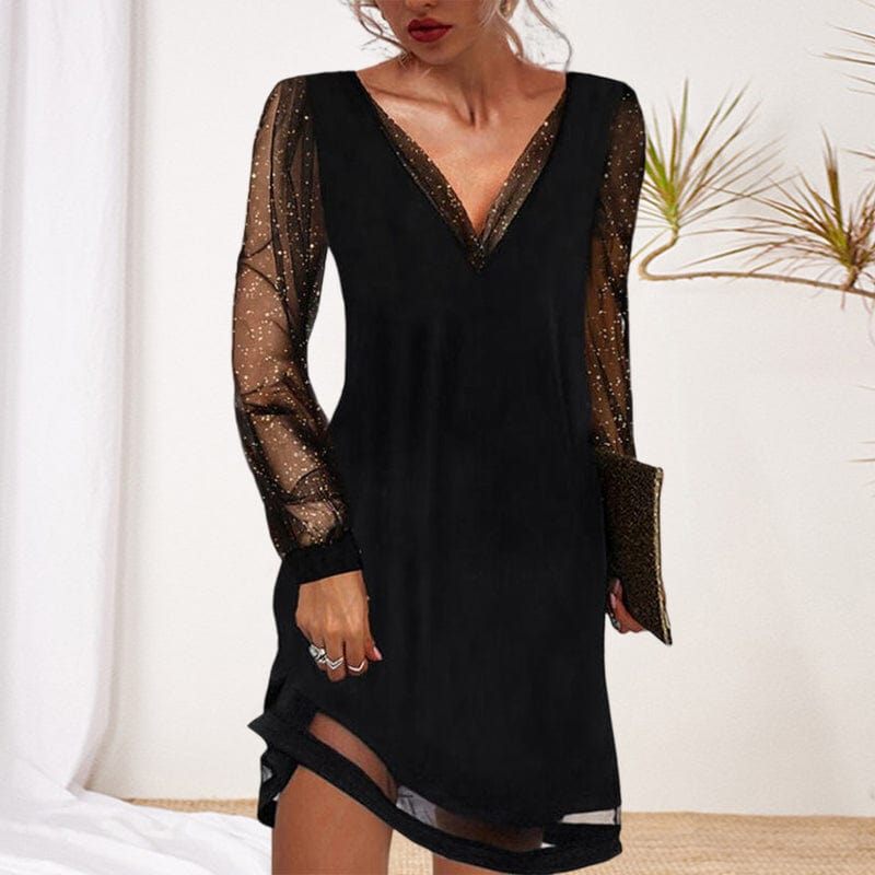 Partykleid Damen | V-Ausschnitt mit Glitzerärmeln 4