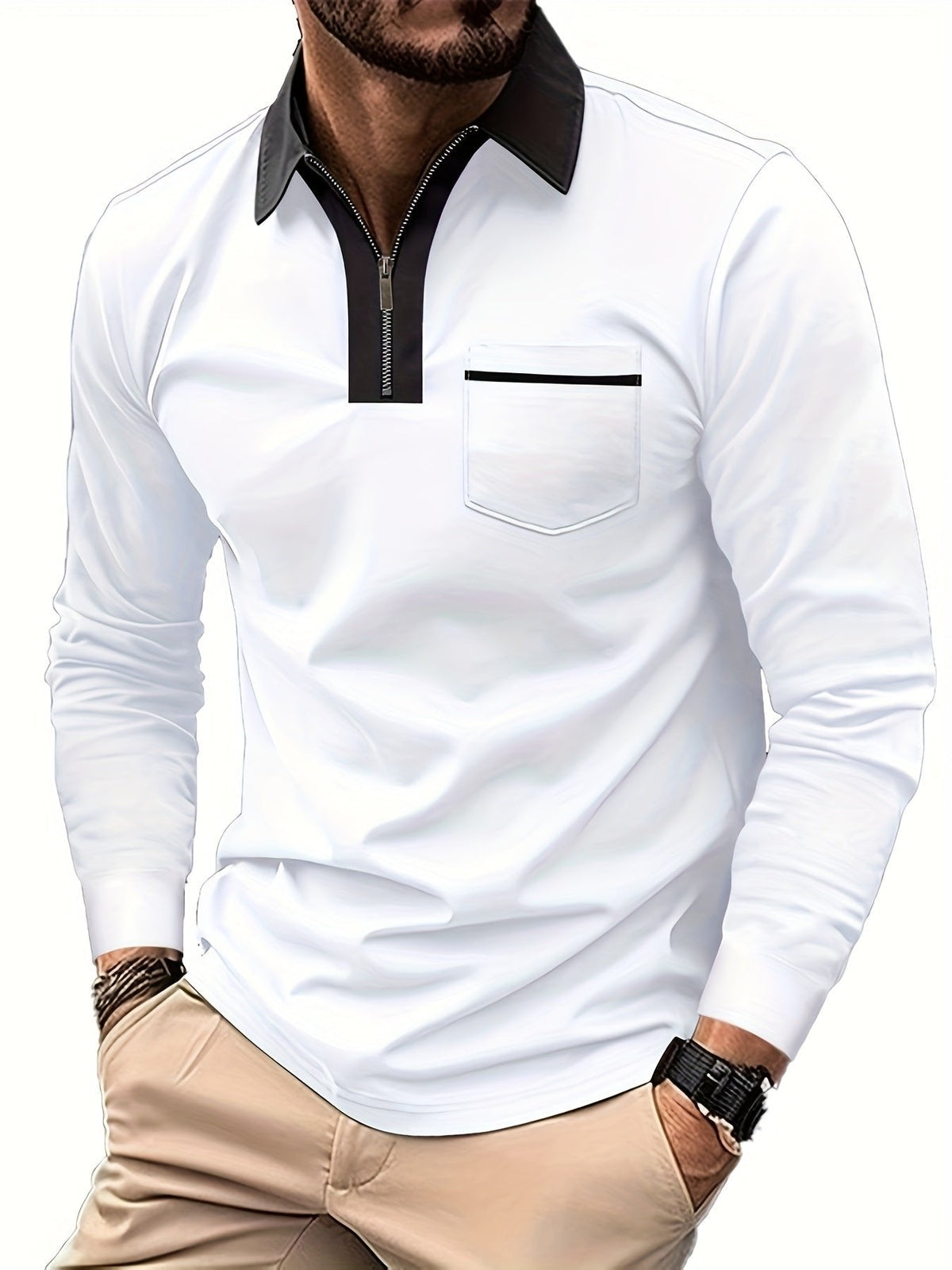Poloshirt Herren Langarm | Reißverschlusskragen & Bequem
