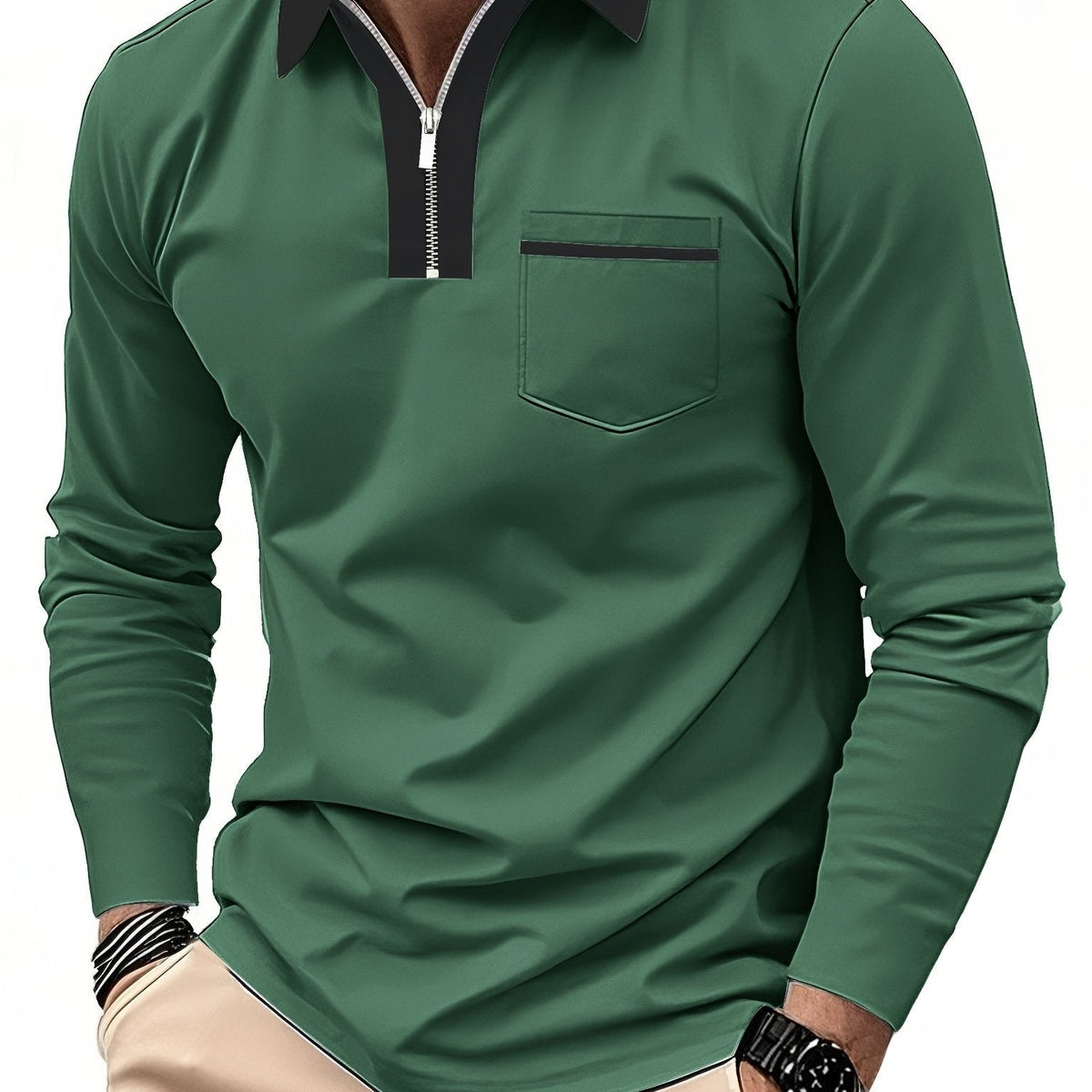Poloshirt Herren Langarm | Reißverschlusskragen & Bequem