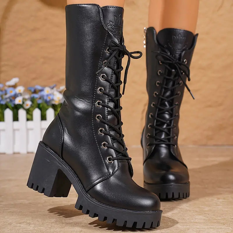 Combat-Stiefel Damen | Chunky Absatz & Hohe Schnürung 2