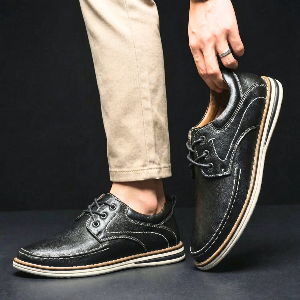 Herren Oxford Schuhe klassisch Schnürung flache Sohle mit Ankle Kragen