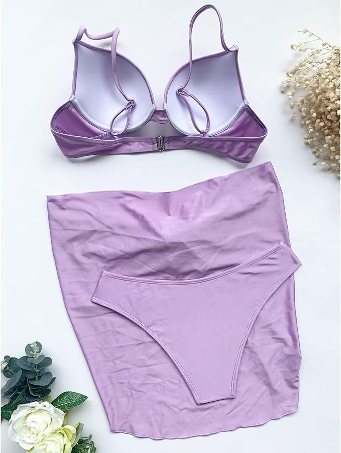 Dame Bikini Sæt 3-Dele | Push-Up Top, Bikini Trusse & Slå-Om Nederdel