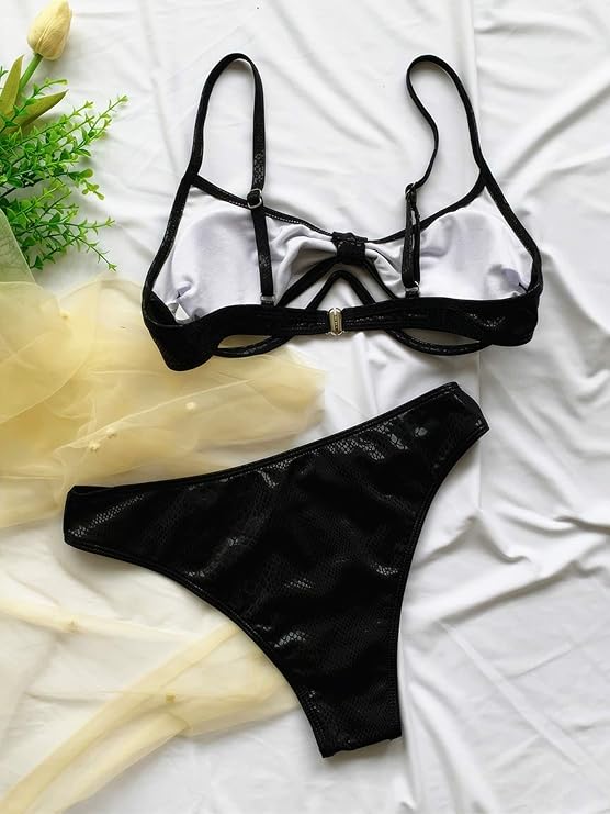 Dames Bikini Set | Metallic Pythonprint met Cut-Out en Twist-detail