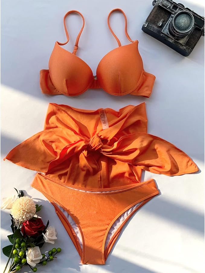 Dame Bikini Sæt 3-Dele | Push-Up Top, Bikini Trusse & Slå-Om Nederdel