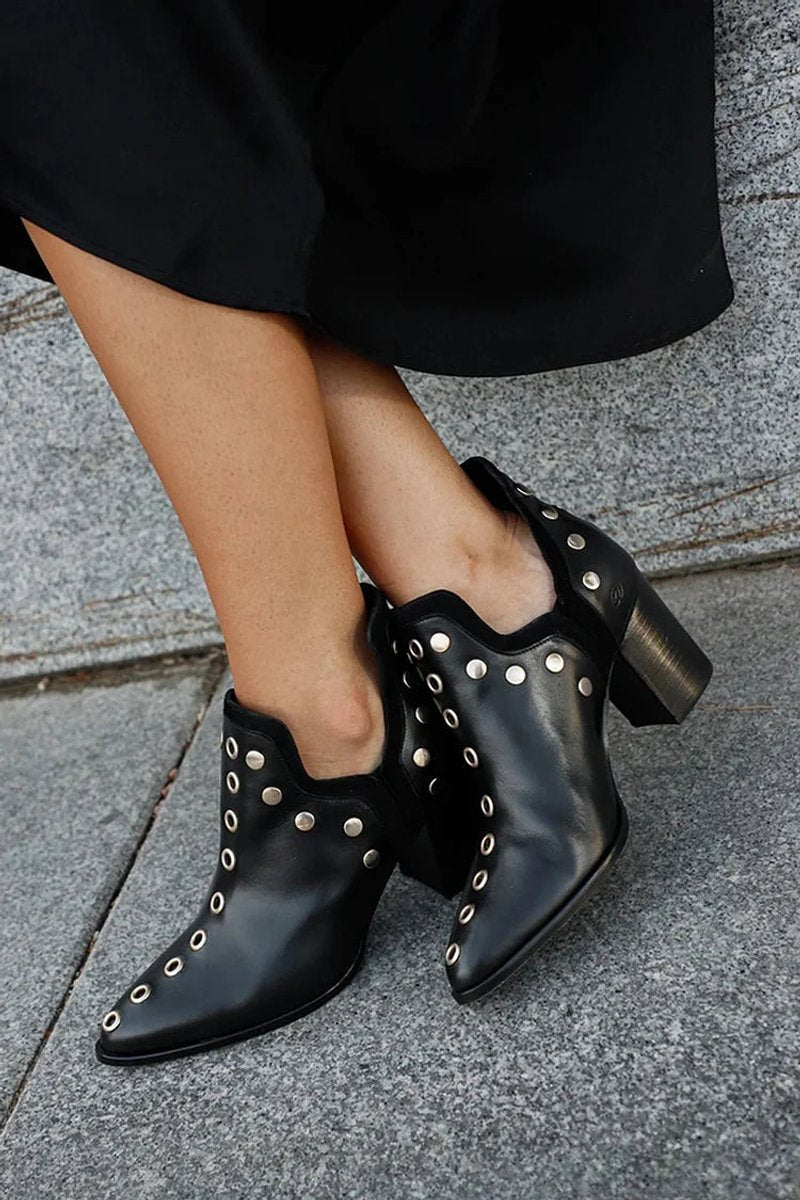 Ankle Boots Damen | Spitze Nieten & Blockabsatz