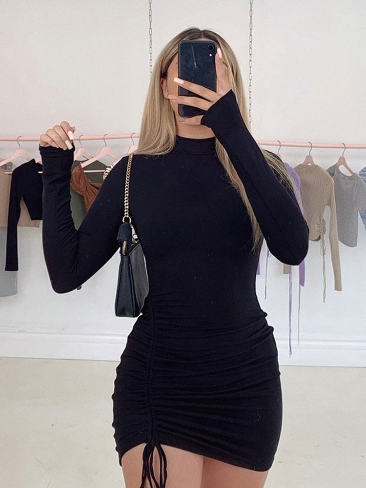 Attraktives Bandage Bodycon Kleid | Herbstliche Turtleneck Party Dress