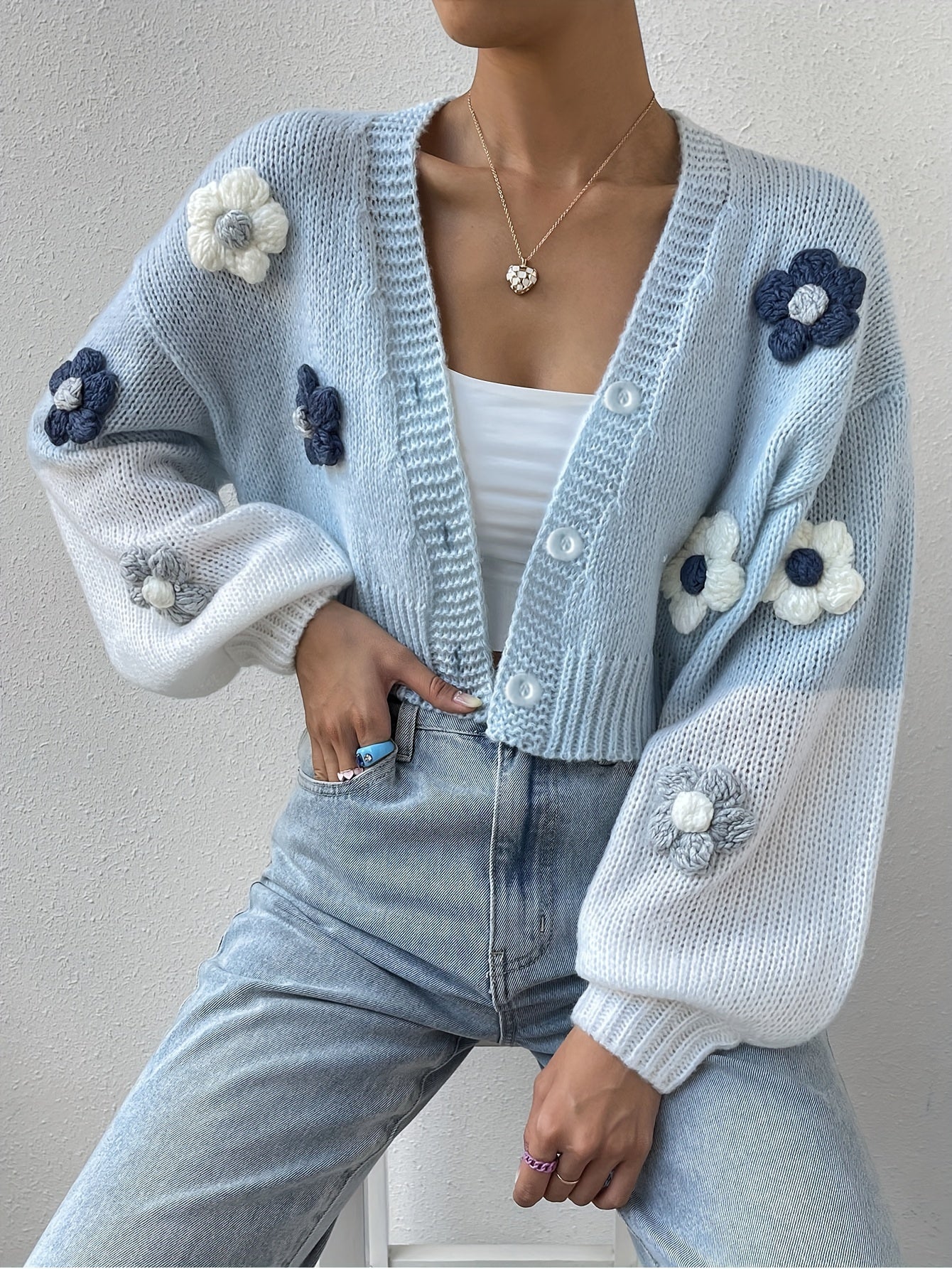 Avril - Elegante stilvolle florale Baumwollstrickwaren